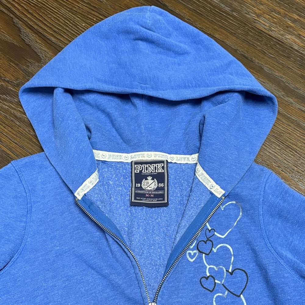 PINK Victoria's Secret Blue Hoodie with Heart Accents